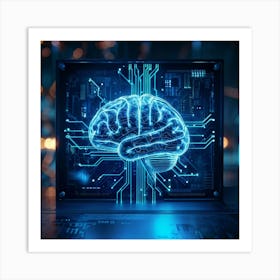 Abstract Illustration Of A Human Brain Replete With Circuit Lines And Integrated Chips Elements Rep (6) Art Print