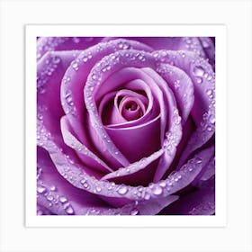 Purple Rose With Water Droplets 1 Art Print