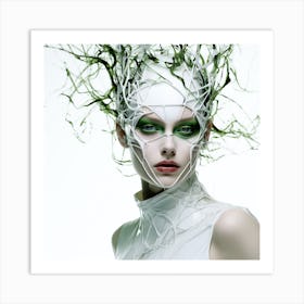 Portrait Of A Woman With Green Hair Art Print