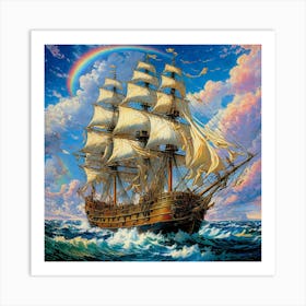 Sailing Ship With Rainbow Art Print