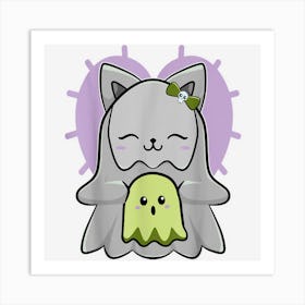 Cute Anime Ghost And Goth Cat Horror Boo For Halloween Poster