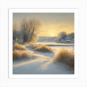 Low Sun across a Frosty Winter Landscape Art Print