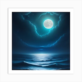 Full Moon Over The Ocean 1 Art Print