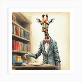 Giraffe At The Library Art Print