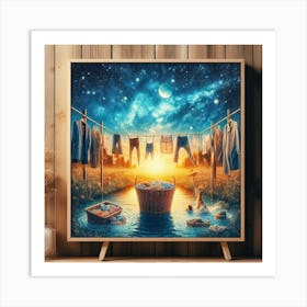 Laundry basket Line At Night Art Print