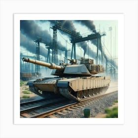 Tank On A Train Track Art Print