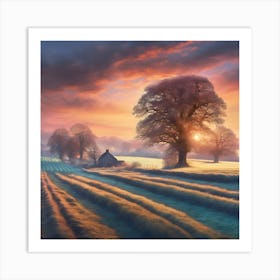 Sundown at Winter on the Farm Art Print