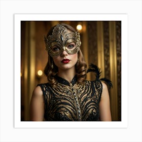 Beautiful Woman In A Masquerade Mask Art Print