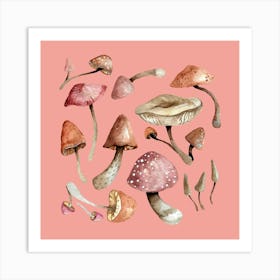 Mushrooms Soft Pink Art Print