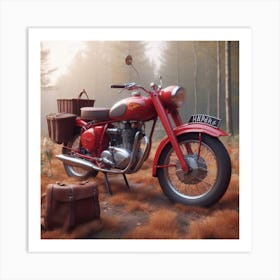 Vintage Motorcycle In The Woods Art Print
