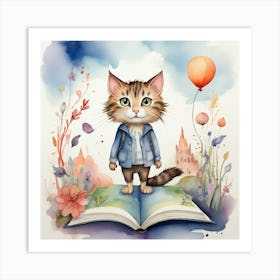 Cat On A Book Art Print