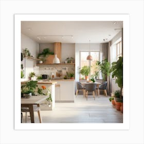 Modern Kitchen With Plants Art Print