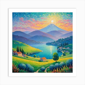 Sunset Over Lake Art Print