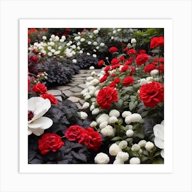 Red And White Flower Garden Art Print