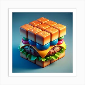 A 3D Cube Shaped Hamburger, Digital Art 1 Art Print