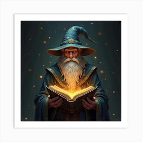 A Wizard Holding An Ancient Book With Glowing Pages 1 Art Print