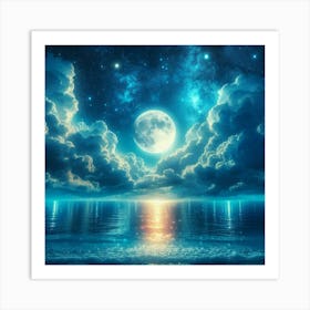 Full Moon Over The Ocean 1 Art Print