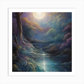 Full Moon In The Forest Art Print