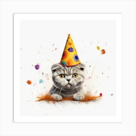 Birthday Cat With Party Hat Art Print