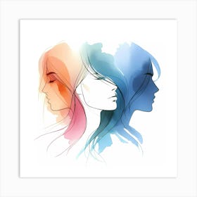 Watercolor Portrait Of Three Women Art Print