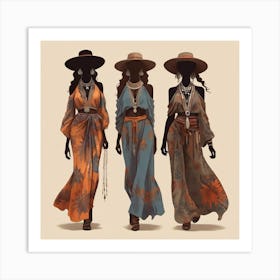 Women's silhouettes in boho style 3 Art Print