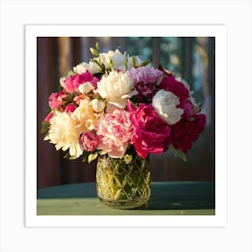 Firefly Elegant Vase Of Roses And Peonies In Bloom 22072 Art Print