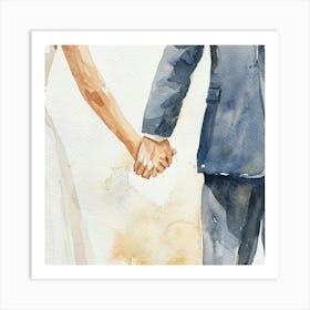 Watercolor Bride And Groom Holding Hands 1718370331 4 Art Print