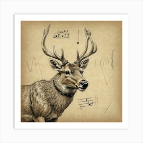 Deer With Music Notes Art Print