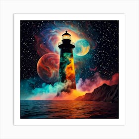 Firefly Black Lighthouses, Venus, Smoky Steam, Colorful Oceans, Galaxies, Nebulae, Digital Art, Smog (8) Art Print