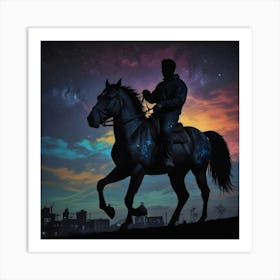 Silhouette Of A Man Riding A Horse Art Print