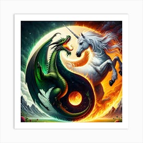 Yin Yang Unicorn Dragon Art Print