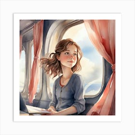 Girl On A Train Art Print