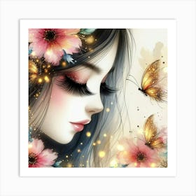 Girl With Butterflies 1 Art Print