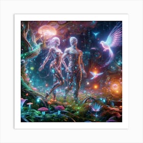 Psychedelic Couple In The Forest Art Print