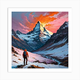 The Matterhorn At Dusk With Hiker And Rocky Terrain Art Print