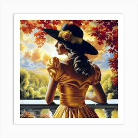 Autumn Elegance - Woman In Yellow Dress Art Print