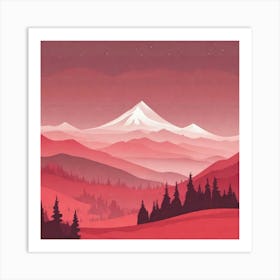 Misty mountains background in red tone 6 Art Print