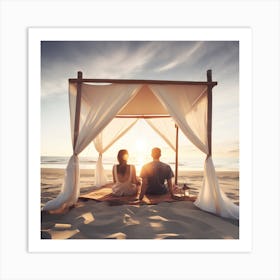 Couple On The Beach At Sunset Art Print