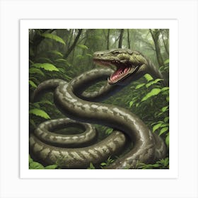 Titanoboa Snake Crawling In The Forest Art Print