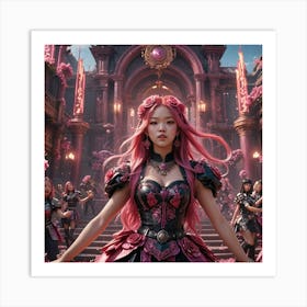 Korean Girl With Pink Hair Art Print