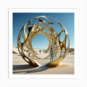 Golden Sculpture In The Desert 1 Art Print