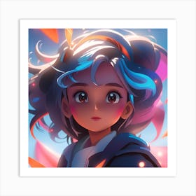 Anime Girl With Blue Hair Art Print