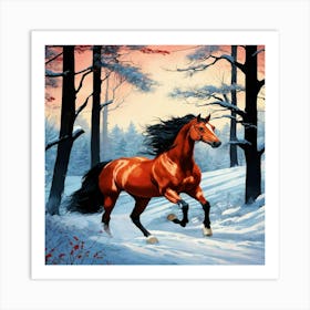 Horse In The Snow Art Print