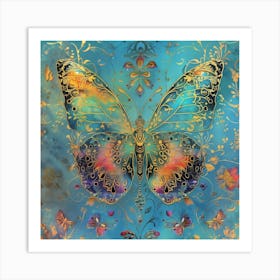 Butterfly In Blue And Gold 4 Art Print