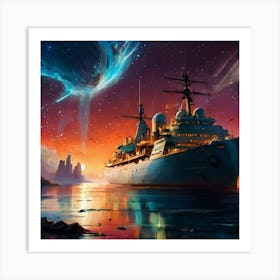 Spaceship In Space Art Print