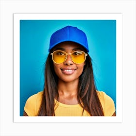 Firefly Headshot, Avatar, Girl, Blue Face Cap, Yellow Sunglasses, Stylish, Vibrant, Colorful, Modern (10) Art Print