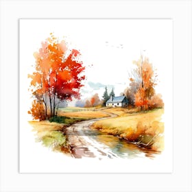 Watercolor Autumn Landscape Watercolor Painting 2 Art Print