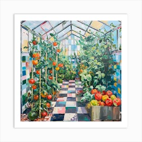 Tomatoes Growing In The Greenhouse Checkerboard 1 Art Print