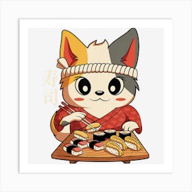 Trending Kawaii Anime Cat Vintage Japanese Sushi Lover Art Print