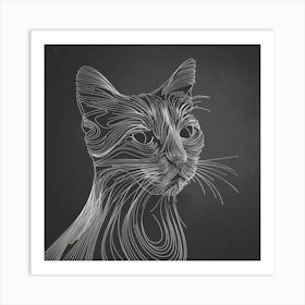 Wire Drawing Of A Cat Art Print